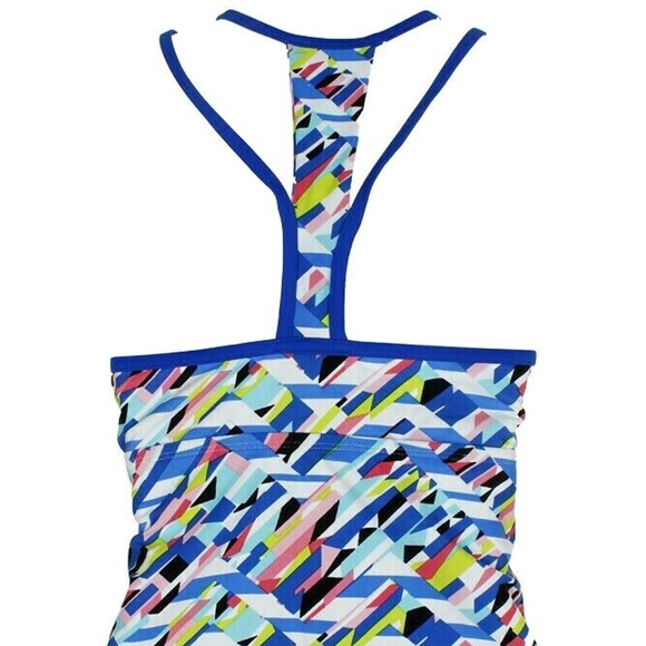 (NWT) GO by Gossip Crossed Signals Printed Racerback Tankini Royal Blue Multi S - Picture 5 of 7